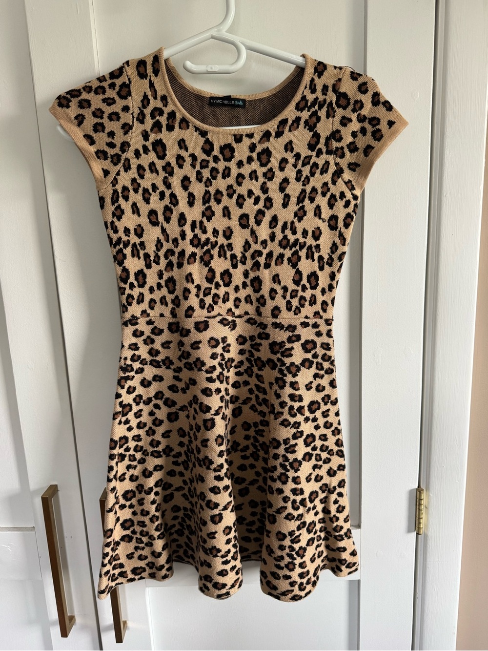 My Michelle Leopard Print Knit Fit & Flare Dress - Tan & Black